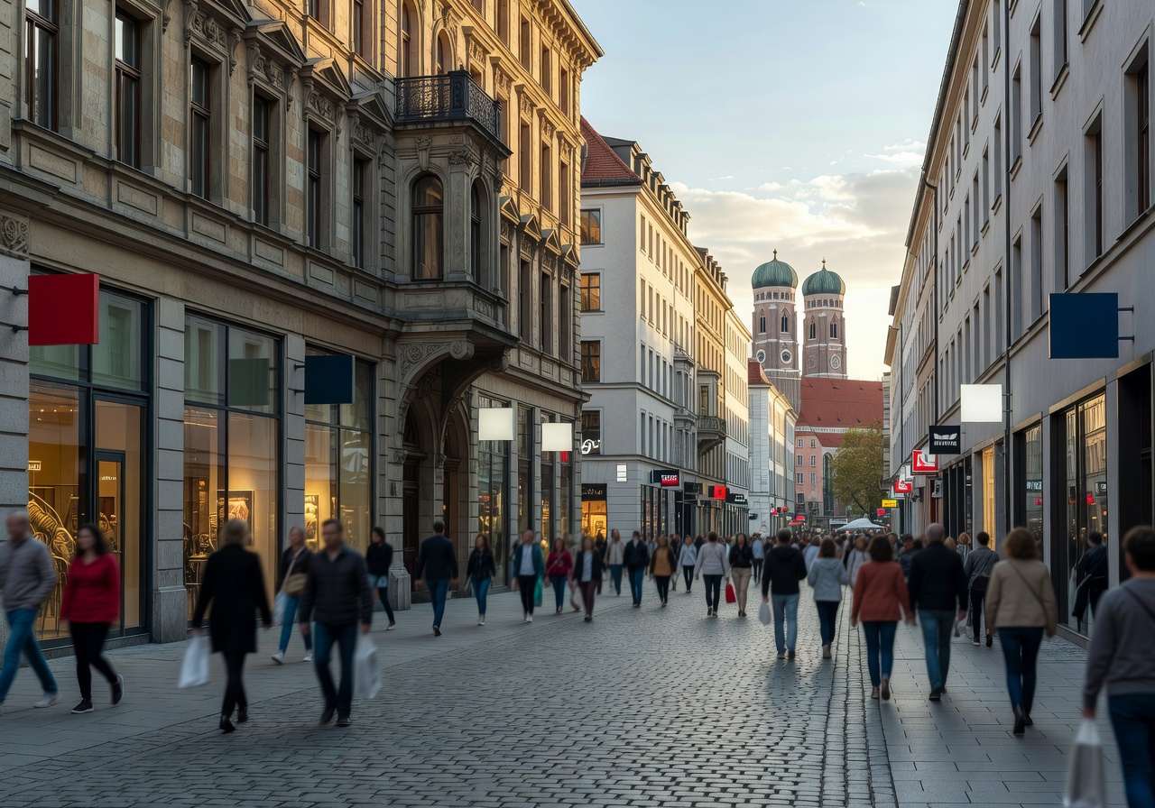 Kaufingerstraße pedestrian shopping street in Munich city center