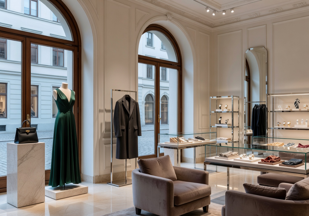 Luxury fashion boutique interior with elegant displays in Germany